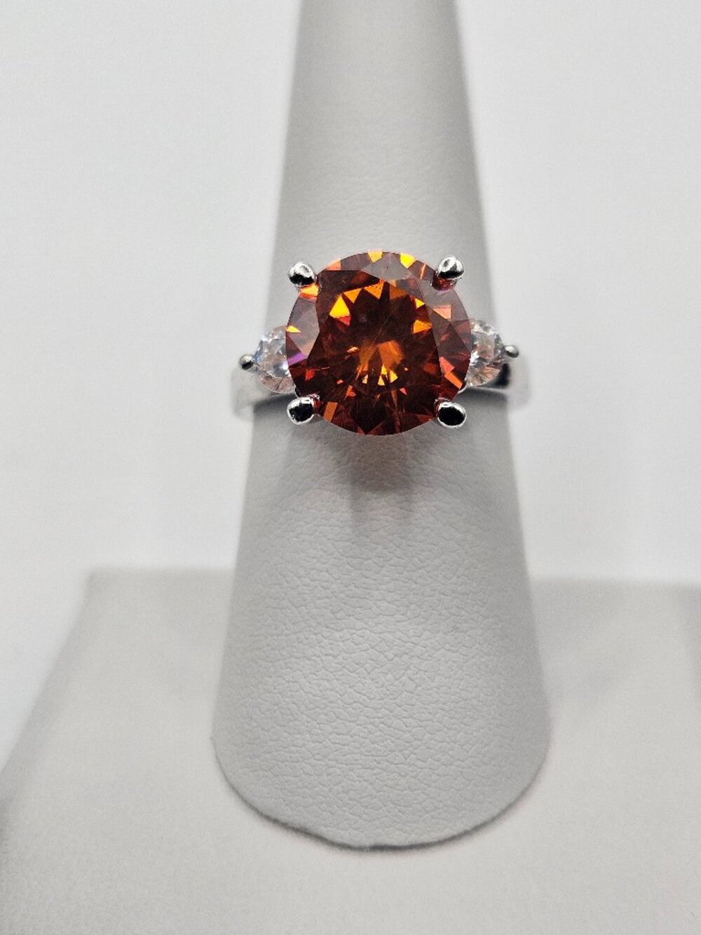 5 CTW Orange Moissanite Ring .925 Silver 18K Plated Size 7.5